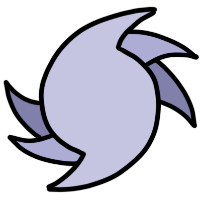 a light mauve cyclone shape with six arms, each set of arms getting a progressively darker shade.